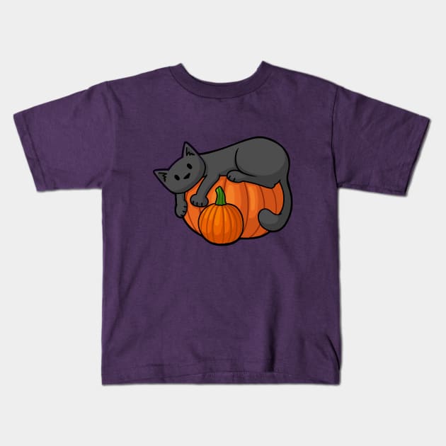 Pumpkin Cat Kids T-Shirt by Doodlecats 